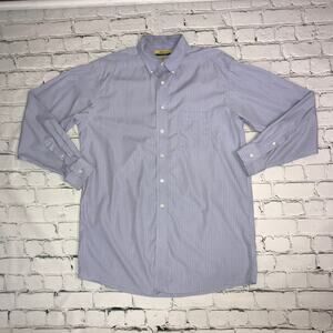 Gold Label Blue Square Print Button Down